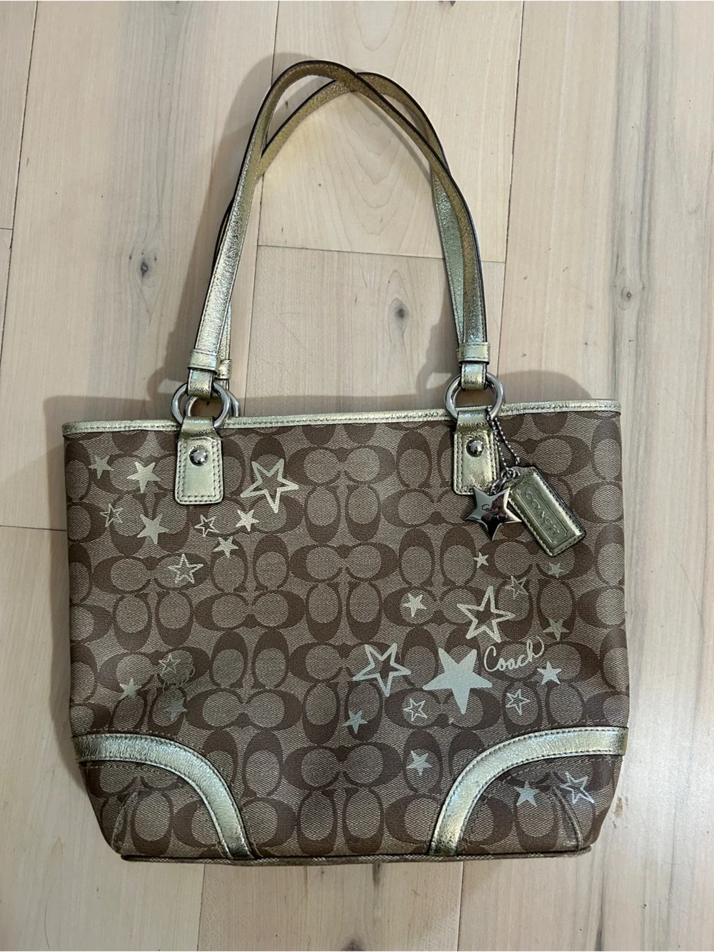 Coach Heritage Star Charm Signature Print Shoulder Bag Tote M1176-F18853
